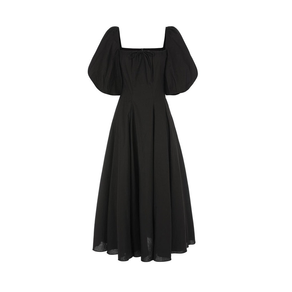 Selkie The Day Dress Small Caviar Black Puff Sleeve Midi Cotton NWT